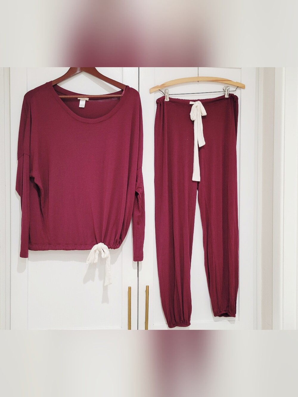 Eberjey Soft Maroon Pajama Set with Contrast Tie | Size Small/Petite